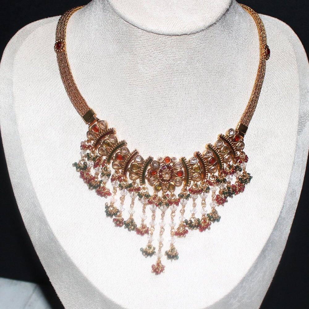 Gold-Tone Multi-Color Cut Glass Necklace Choker
